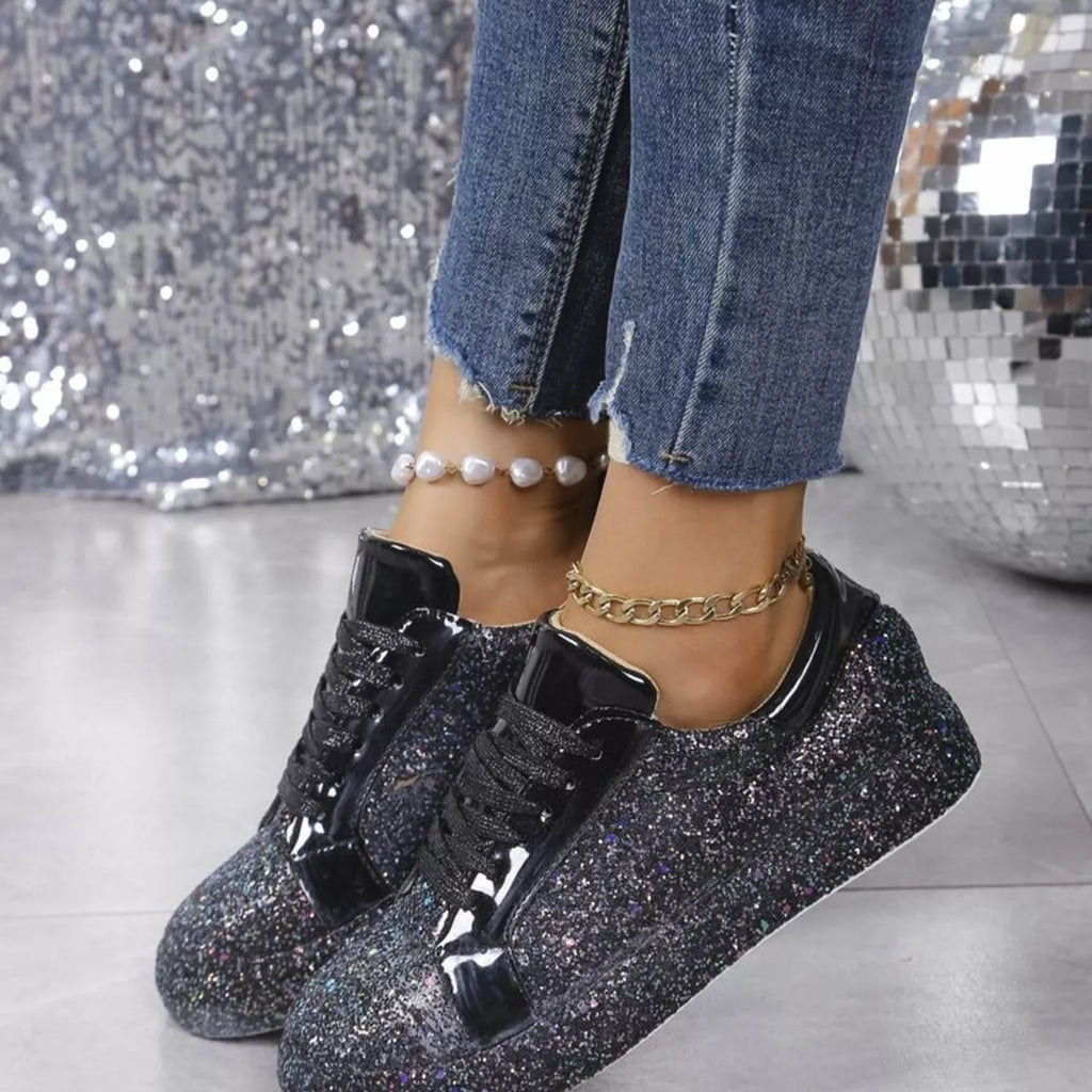 women's sparkling lace up sneakers - alternate angle