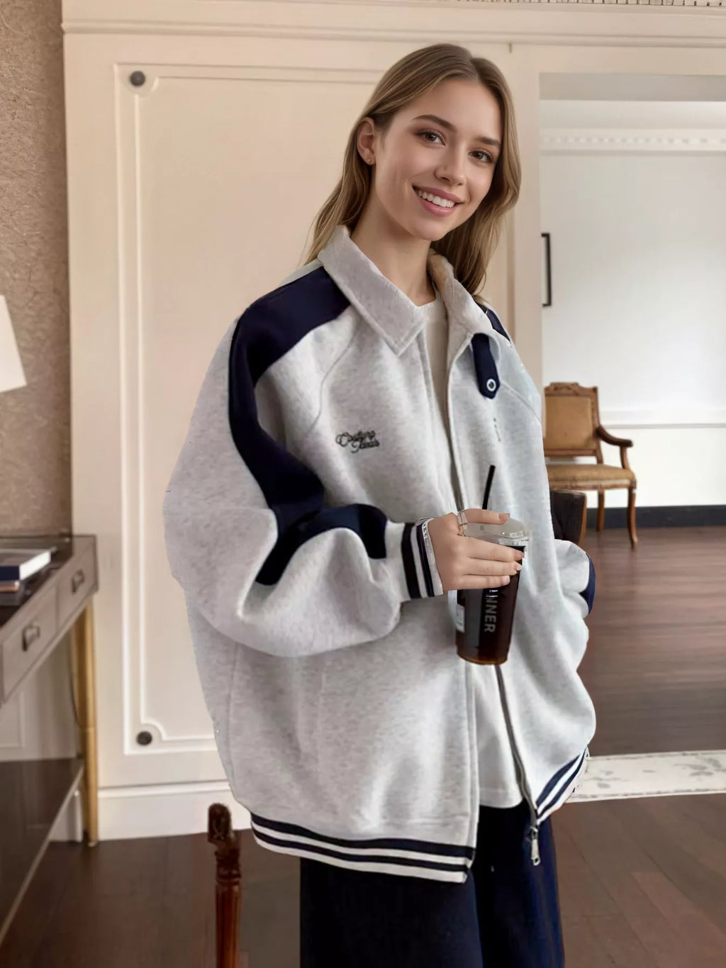 women's zip up color block jacket - lifestyle shot