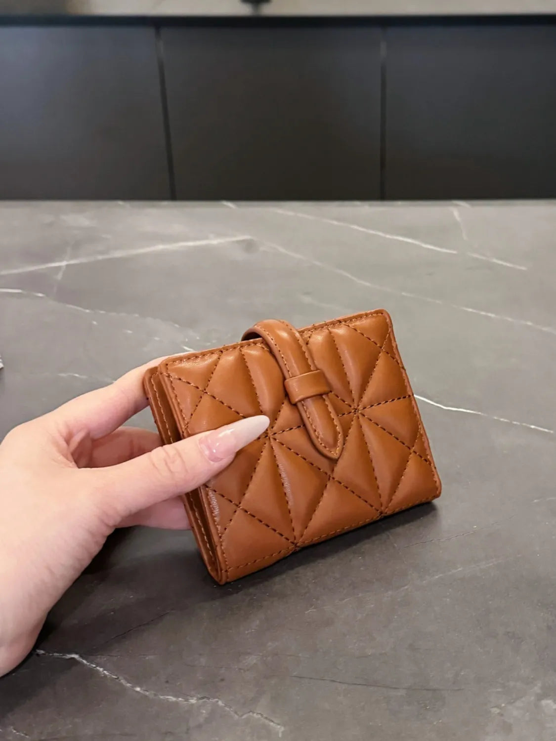 PU Leather Solid Color Card Case Ochre One Size