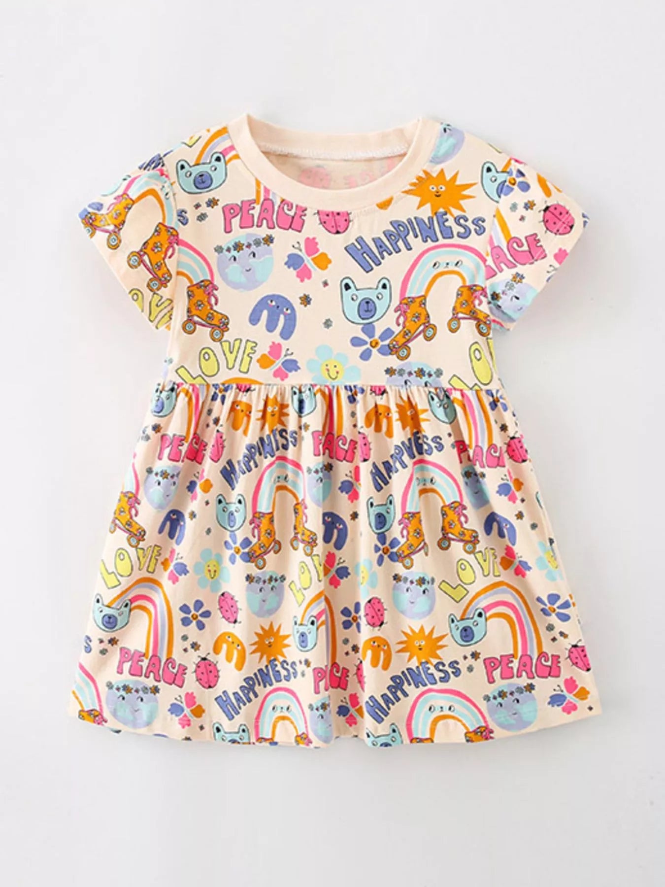 women's children's cartoon print short sleeve casual dress - styled view