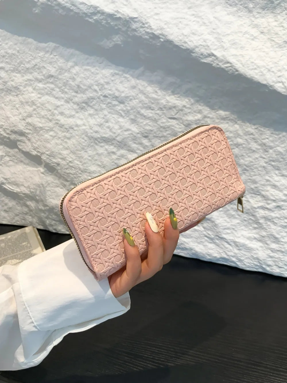 PU Leather Solid Color Wallet Pale Blush One Size