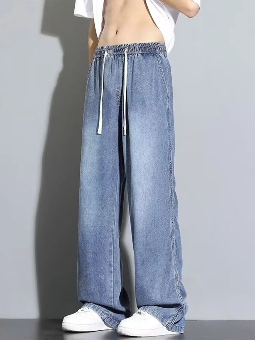 men's men's full size vintage wash wide leg jeans plus size - styling option