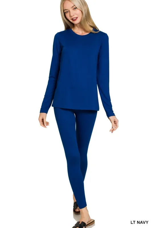 women's pants: zenana microfiber round neck top and leggings set | d shown as women’s outerwear