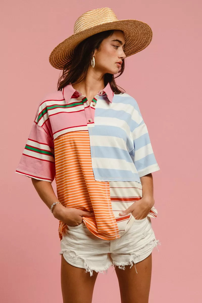 women's bibi mix and match stripe color block shirt - additional image