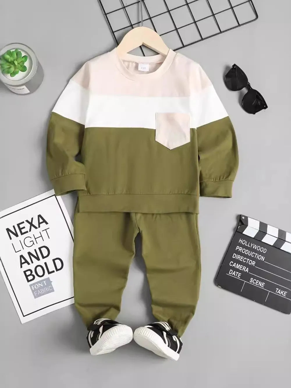 children's color block top and pants set — stylish clothing for kids