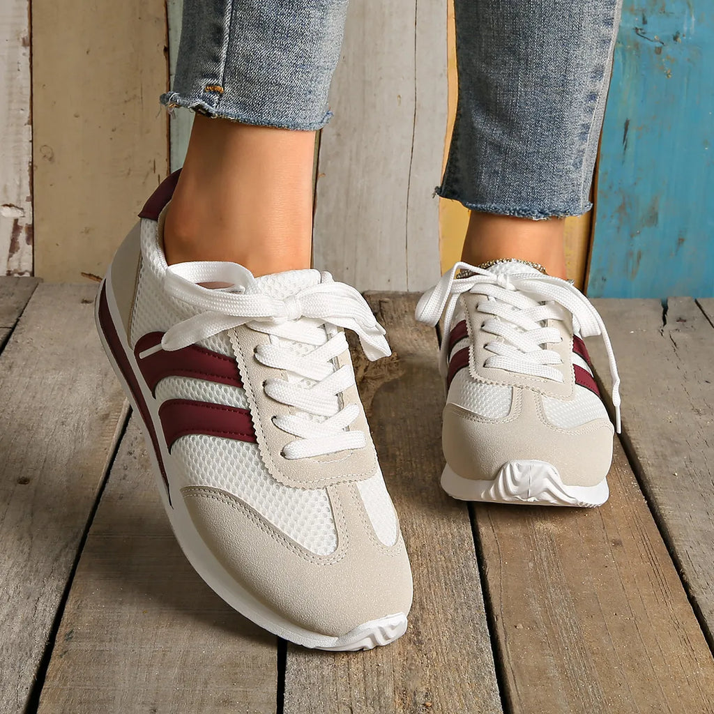 women's striped contrast mesh lace up sneakers - product detail