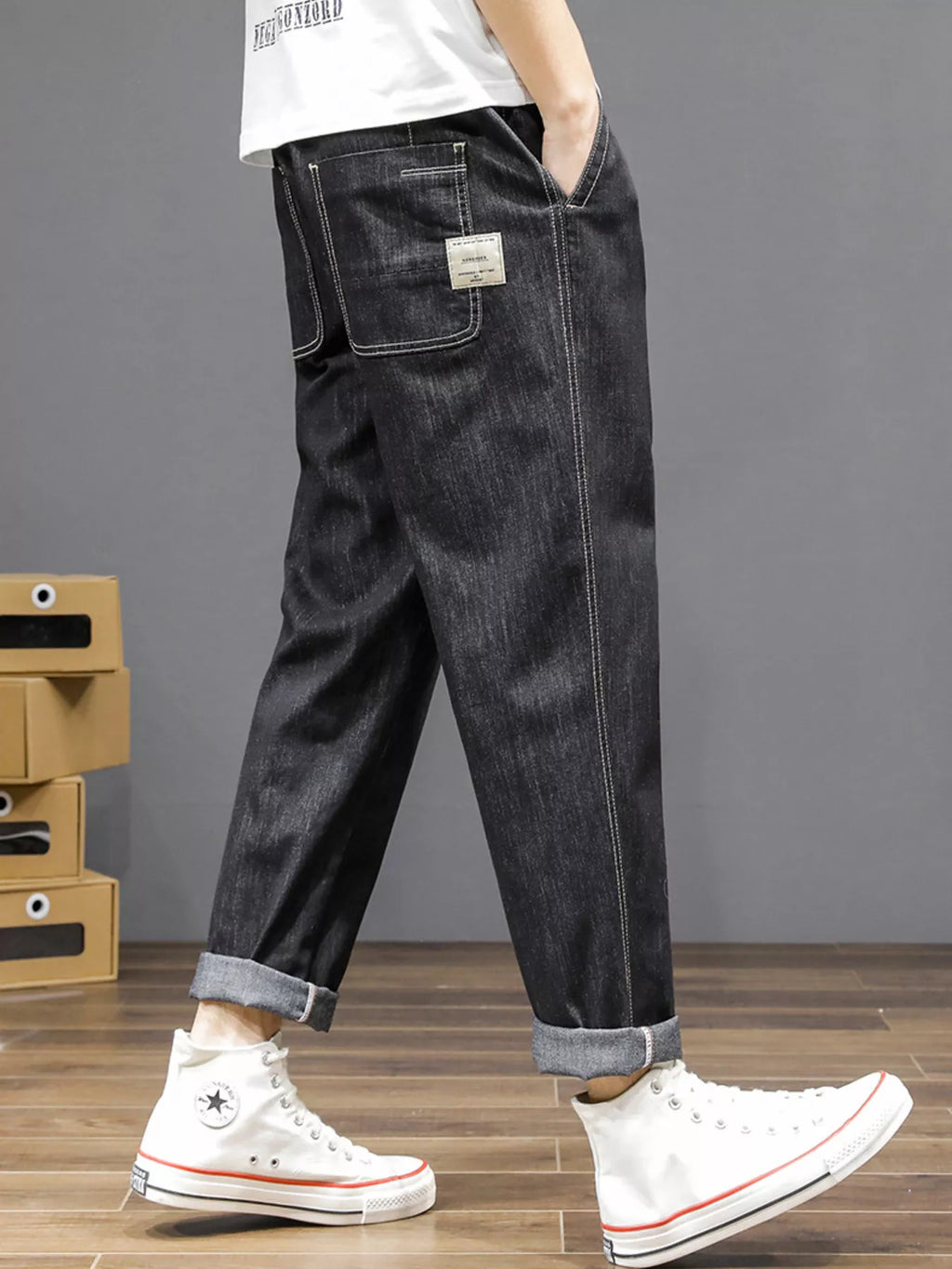men's men's plus size casual loose fit wash jeans - extra view