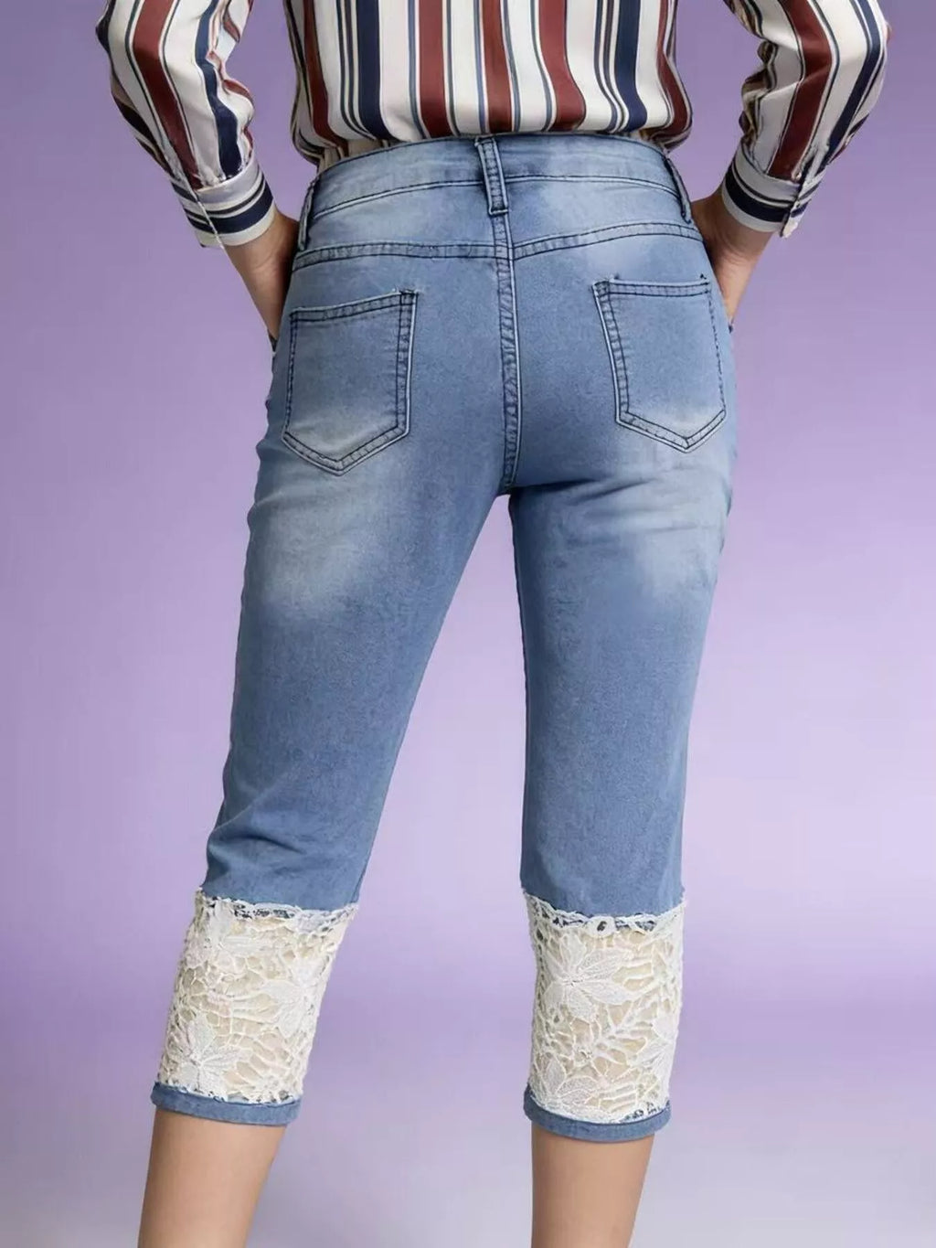 women's full size lace trimmed capri jeans plus size - styling option