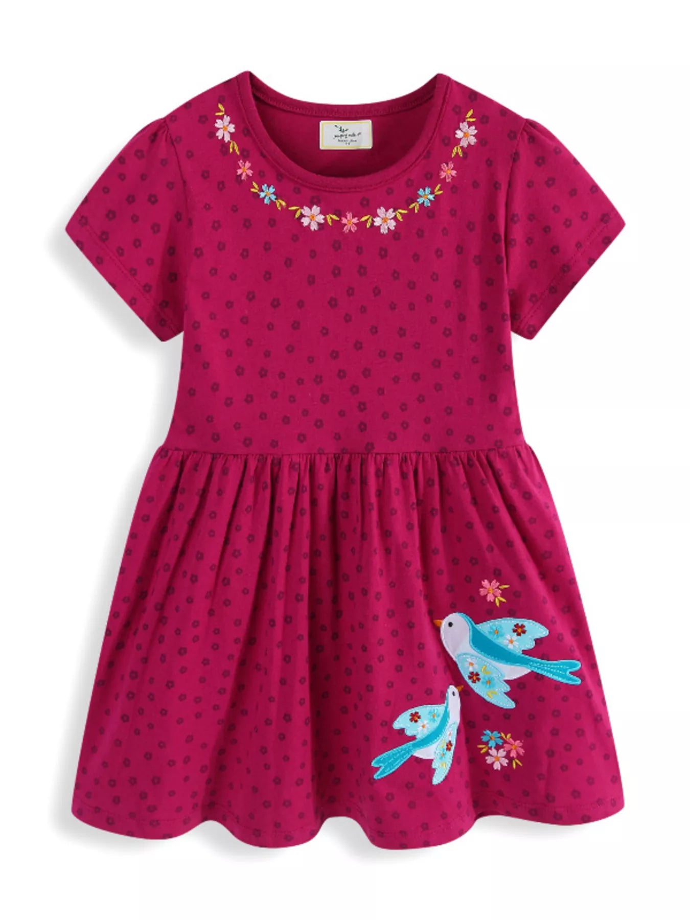 women's children's floral embroidered bird applique dress - main product image