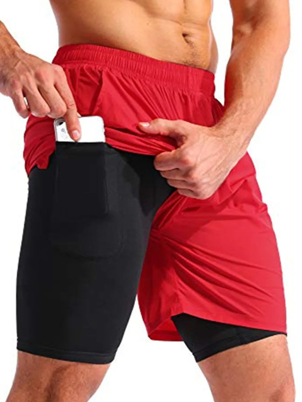 Men's Elastic Waist Active Shorts Red