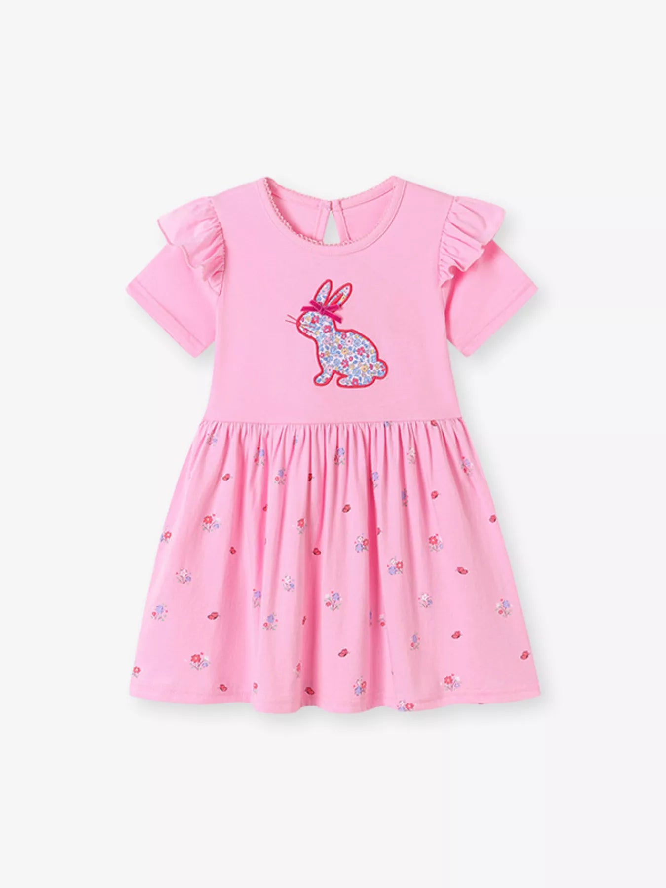 women's children's bunny applique ruffle sleeve dress - alternate angle