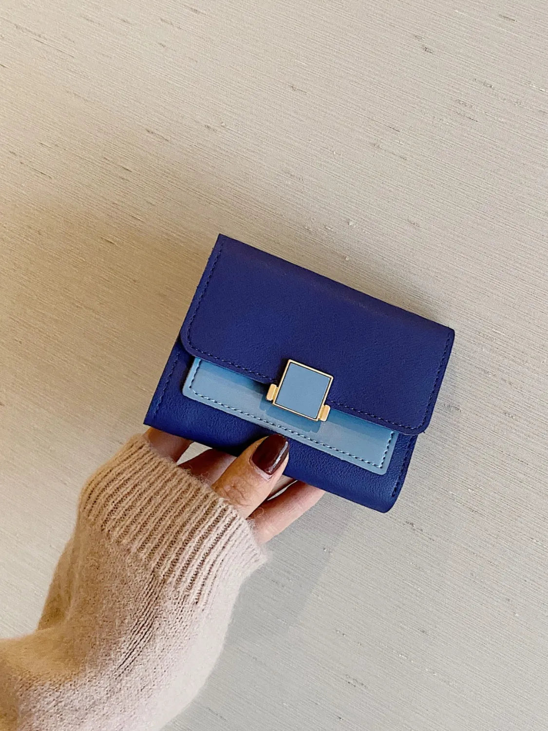 Contrast PU Leather Wallet Navy One Size