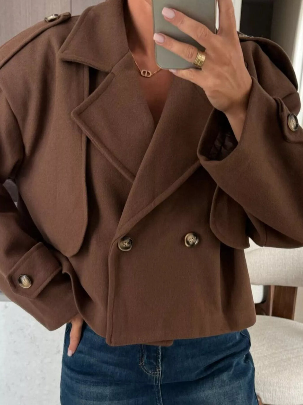 women's double-breasted cropped outerwear - styling option