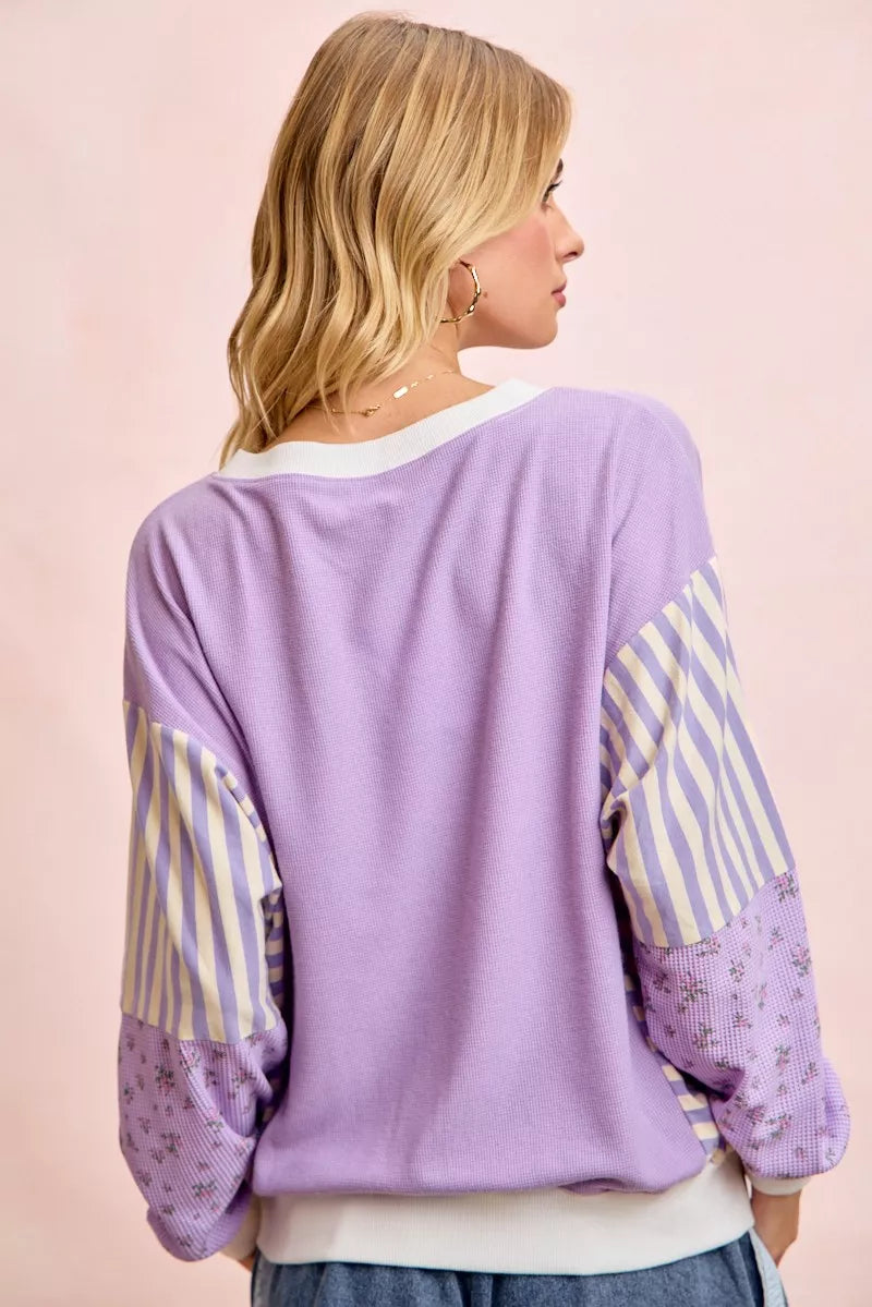 women's bibi mix and match sweatshirt with floral sleeve striped - extra view