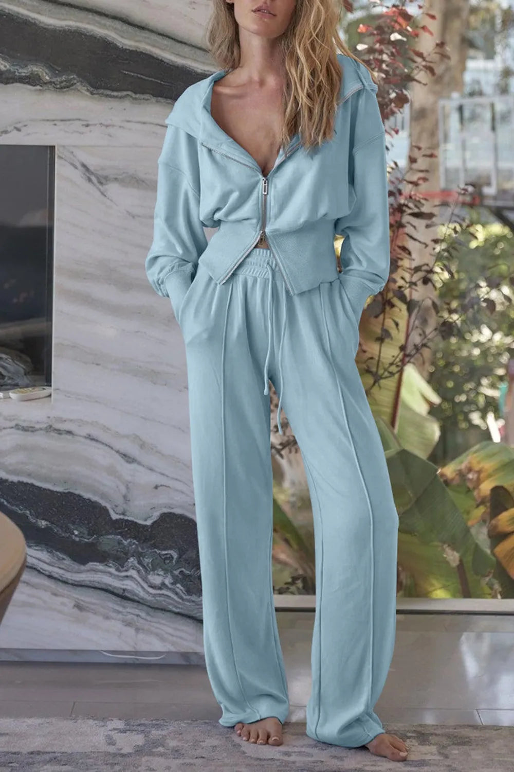 women's zip-up hoodie and pants active set - styling option