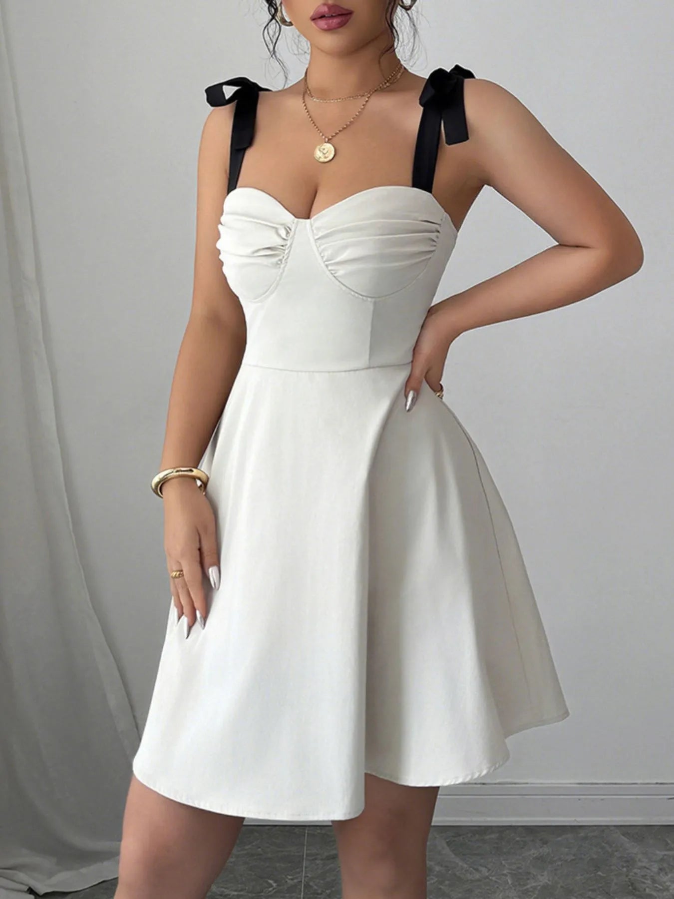 Sweetheart Neck Tie Shoulder Dress
