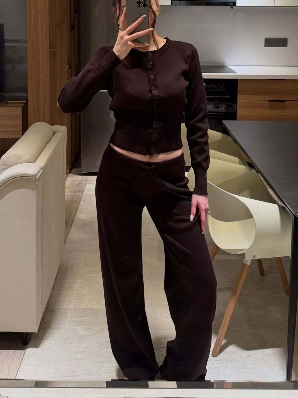 women's button up cardigan and pants knit set - extra view