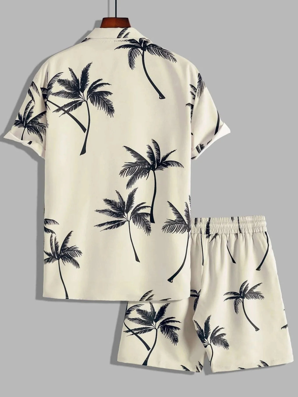 men's men's full size palm print button up shirt and shorts set plus size - product detail