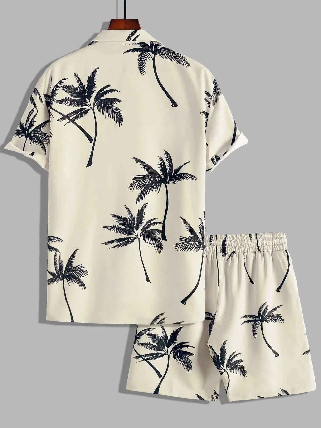 men's men's full size palm print button up shirt and shorts set plus size - product detail