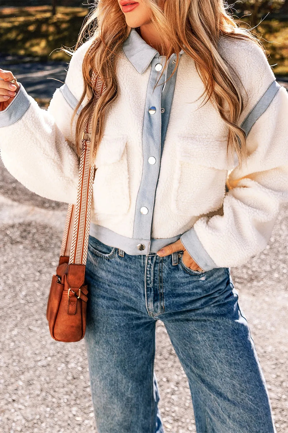 faux shearling winter jacket for women worn open