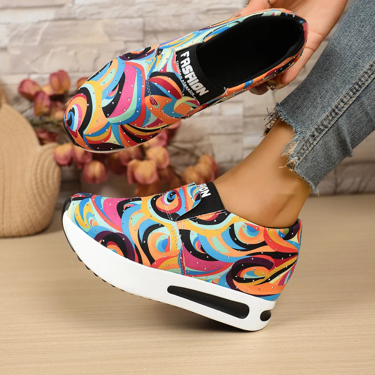 women's colorful abstract pattern platform sneakers - extra view
