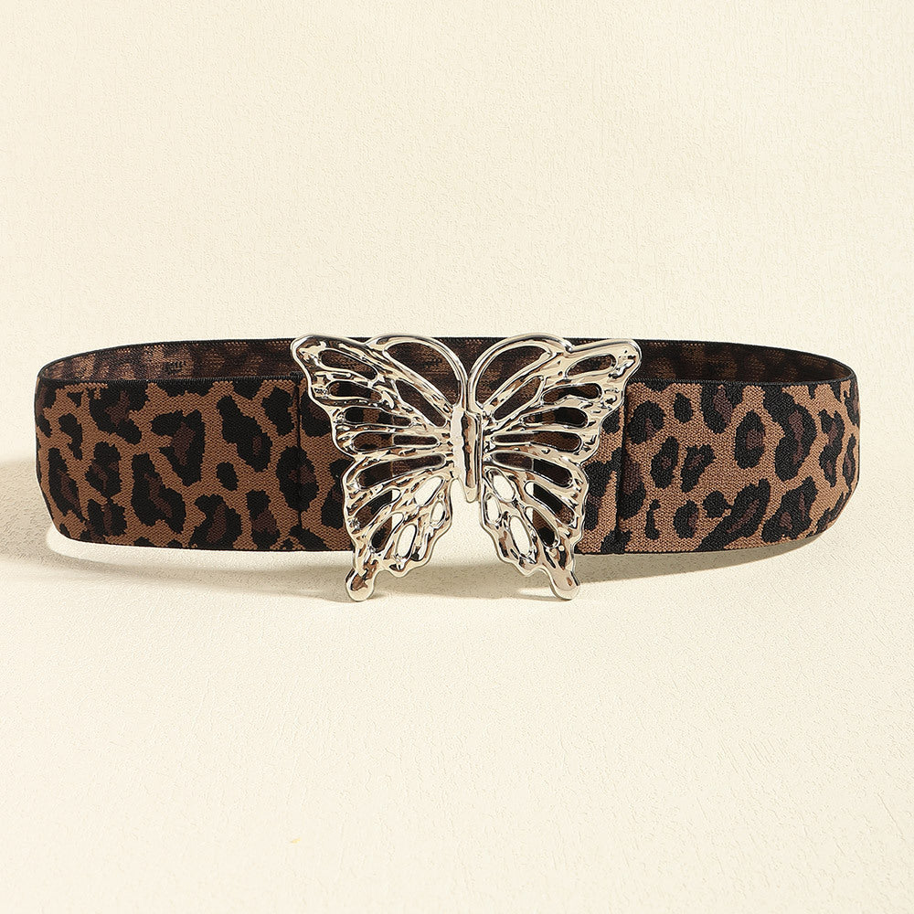 Butterfly Alloy Buckle Elastic Belt Leopard One Size