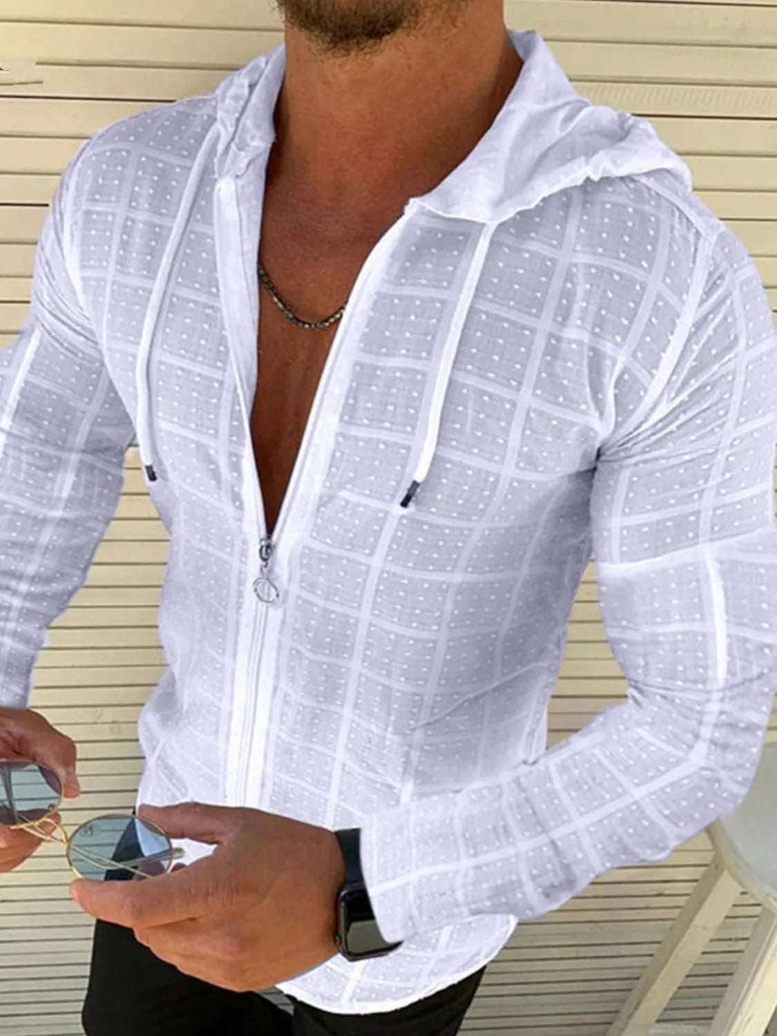 men's full size zip up long sleeve hooded top plus size men’s long-sleeve shirt