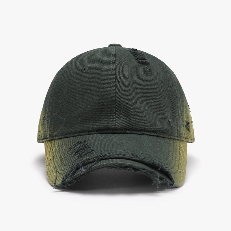 Distressed Adjustable Cotton Hat Dark Green One Size