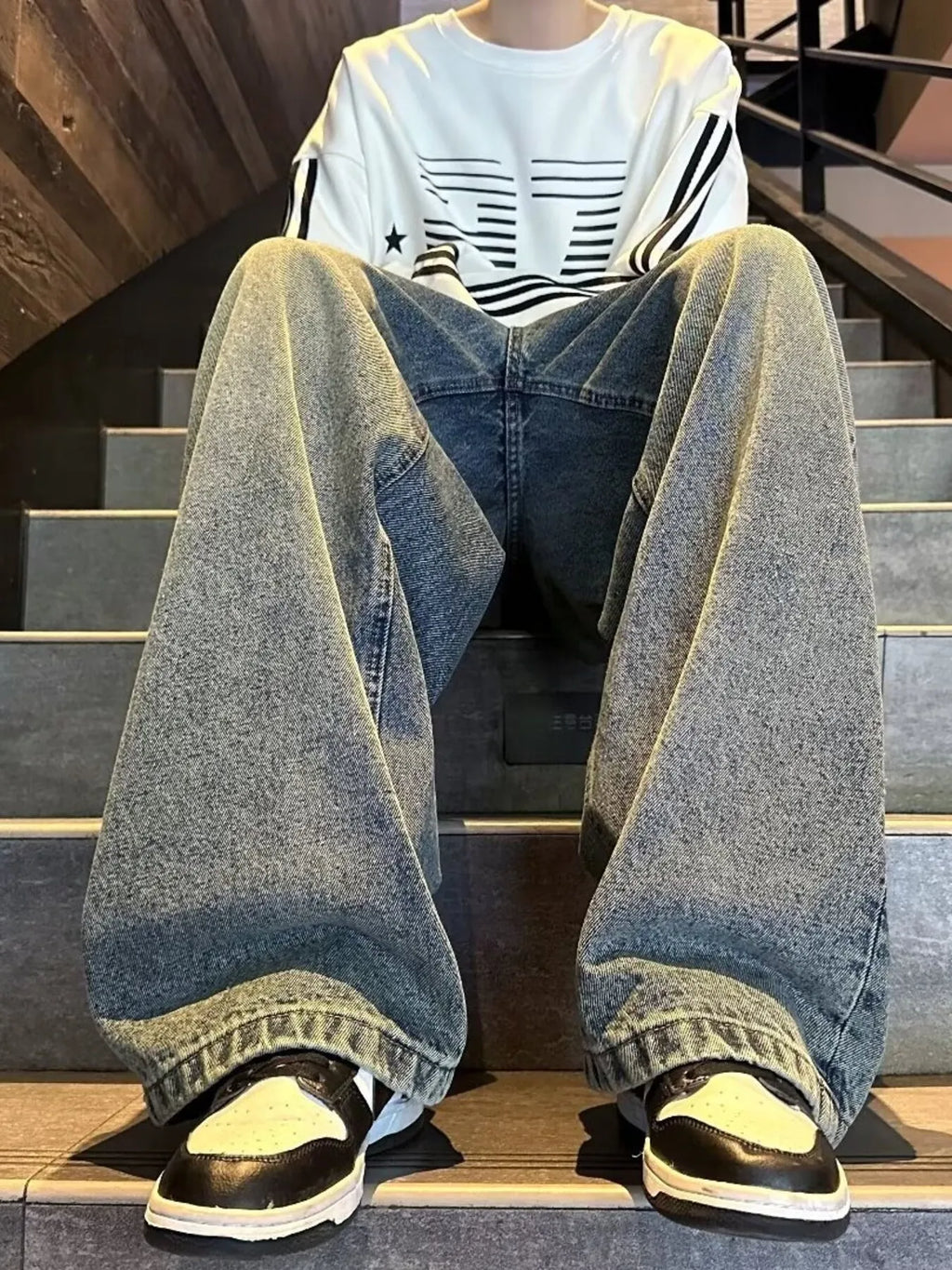 men's men's full size vintage wash wide leg jeans plus size - product detail