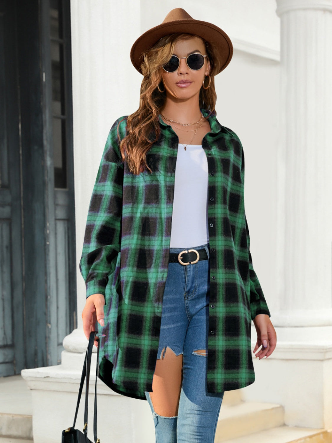 Plaid Button Up Dropped Shoulder Shirt