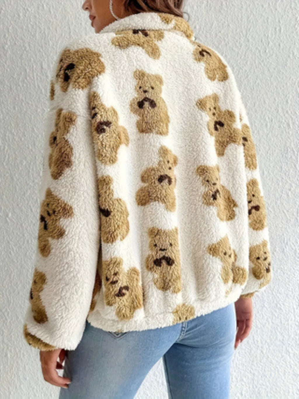 women's teddy bear fuzzy zip-up jacket - lifestyle shot