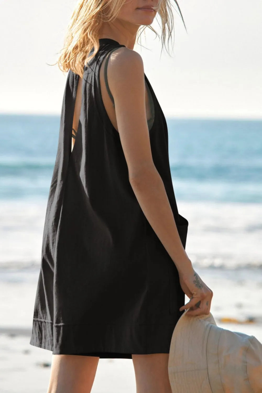 Lovelet Round Neck Sleeveless Romper with Pockets