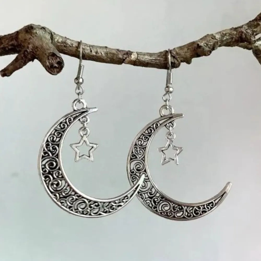 Alloy Cutout Moon Earrings Moon&Star One Size