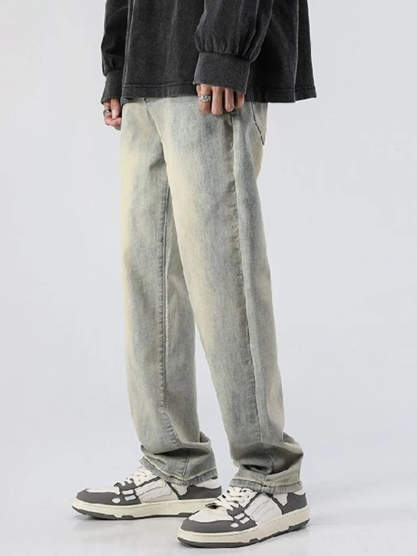 men's men's full size vintage wash loose fit jeans plus size - alternate angle