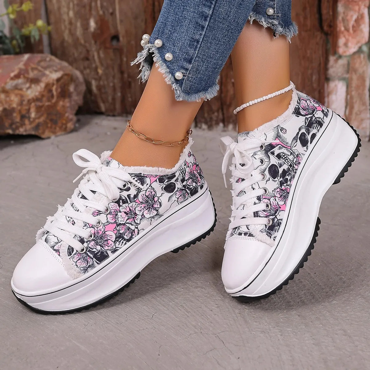women's printed lace up platform sneakers - extra view