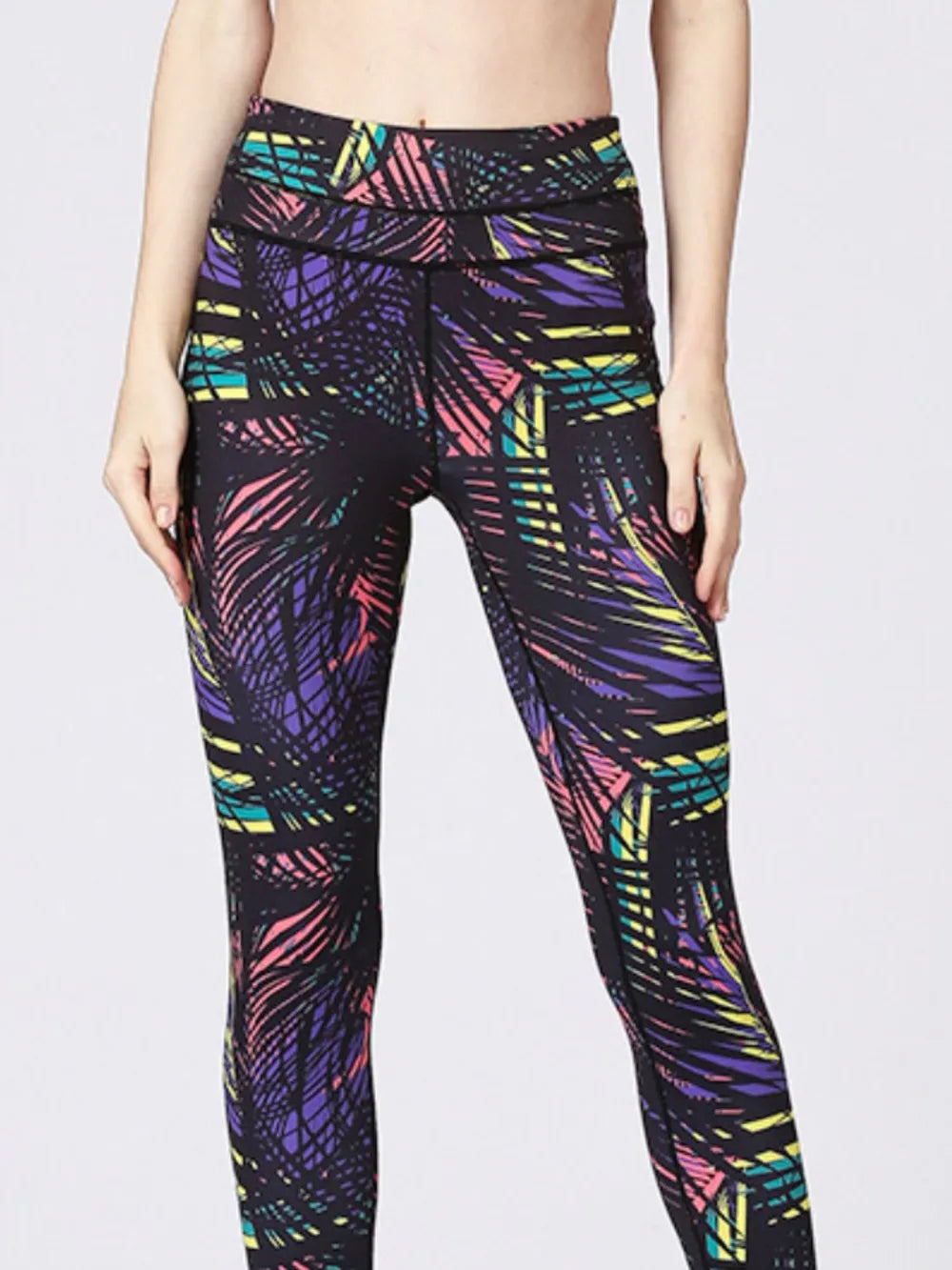women's printed wide waistband active leggings with stirrups - additional angle