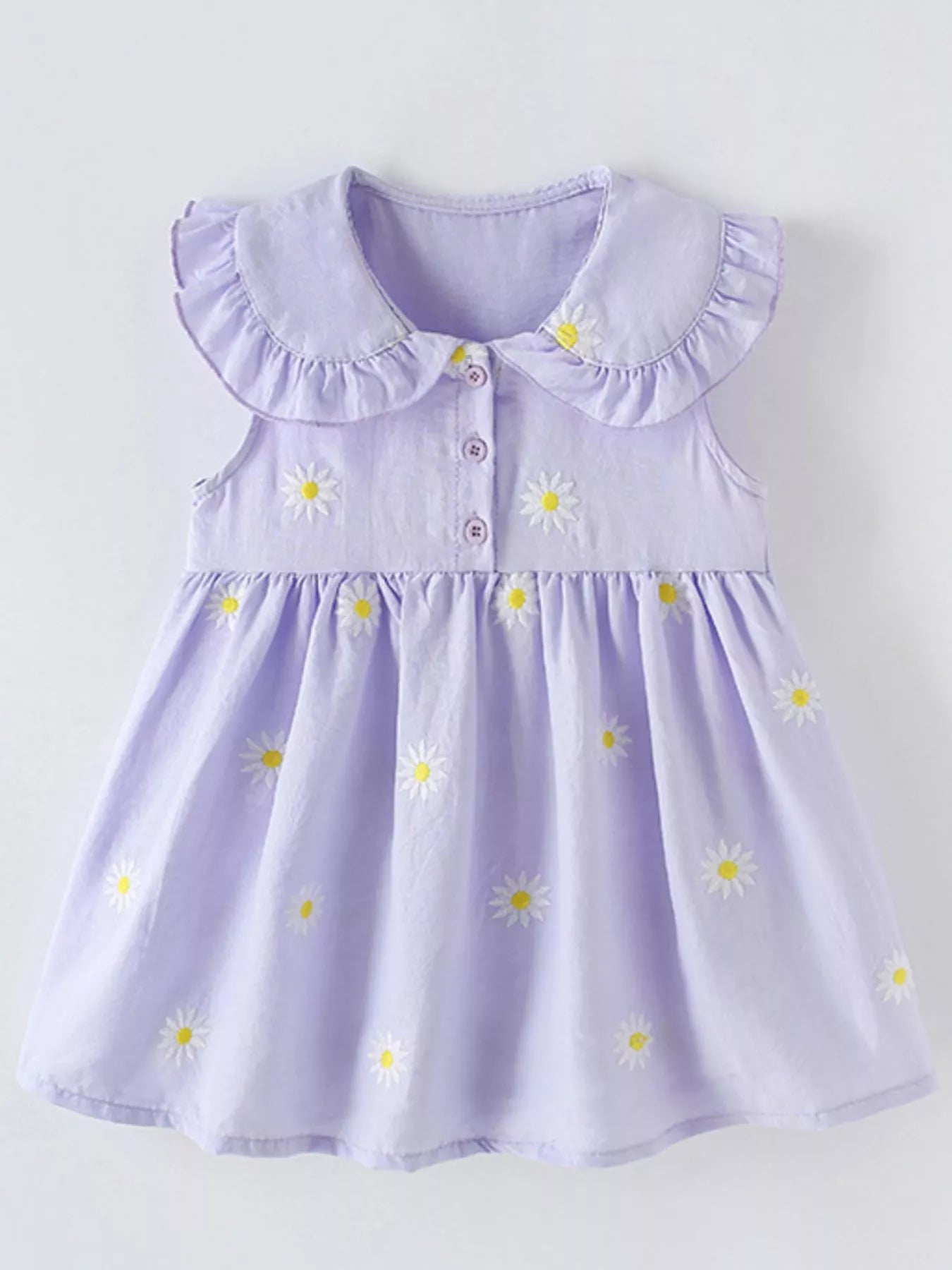 women's children's daisy peter pan collar sleeveless dress - side view