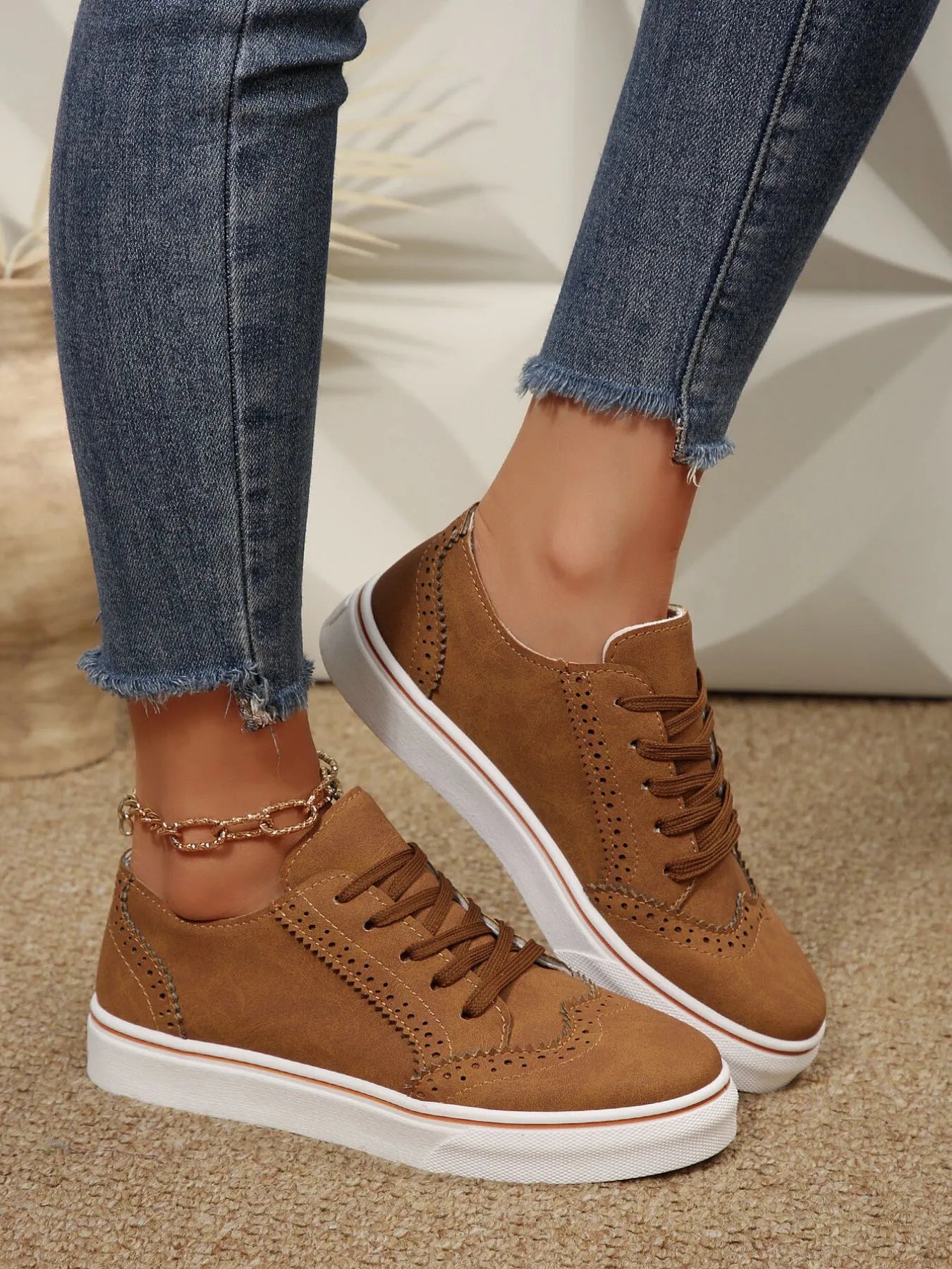 women's lace up round toe platform sneakers - extra view