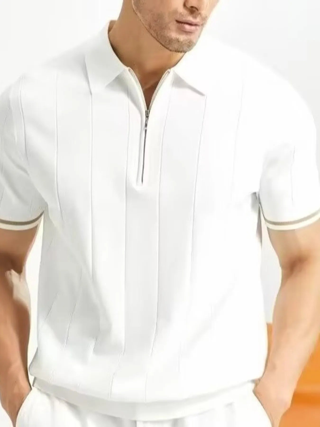men's men's plus size modern fit zip-up polo shirt - styled view