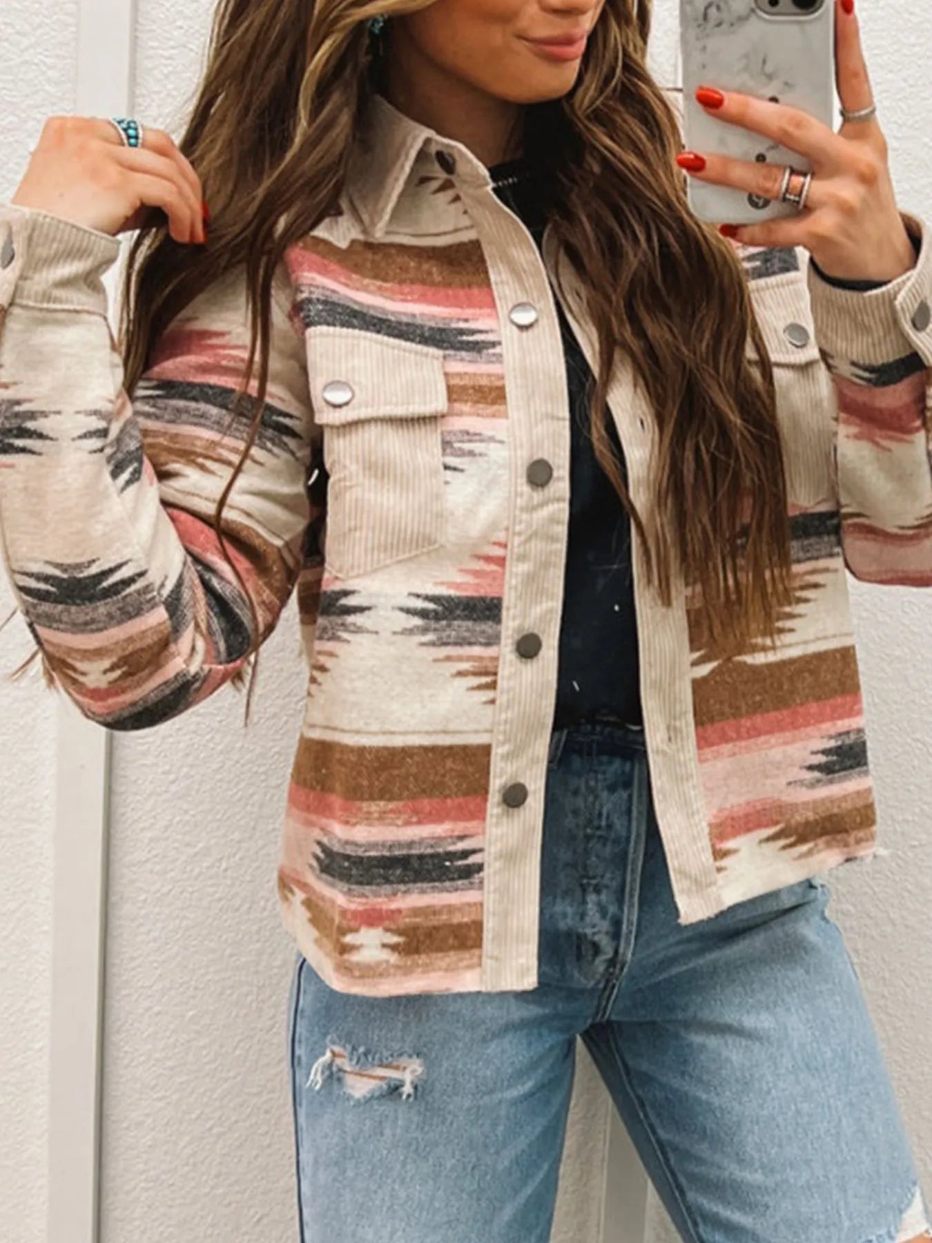 belted winter jacket for women walking through snow