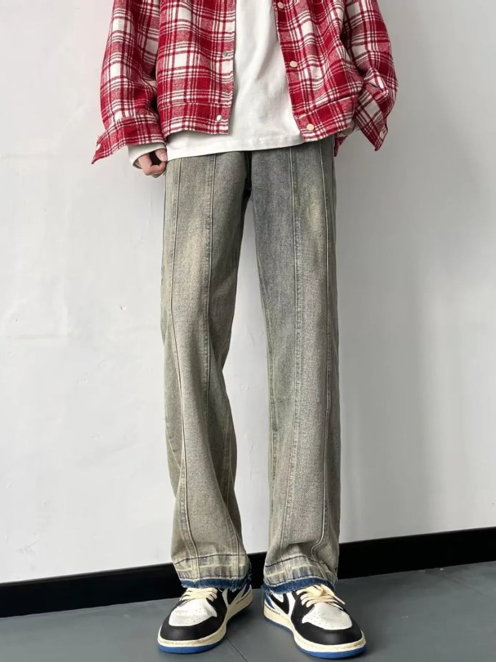 men's men's full size vintage wash wide leg jeans plus size - styled view