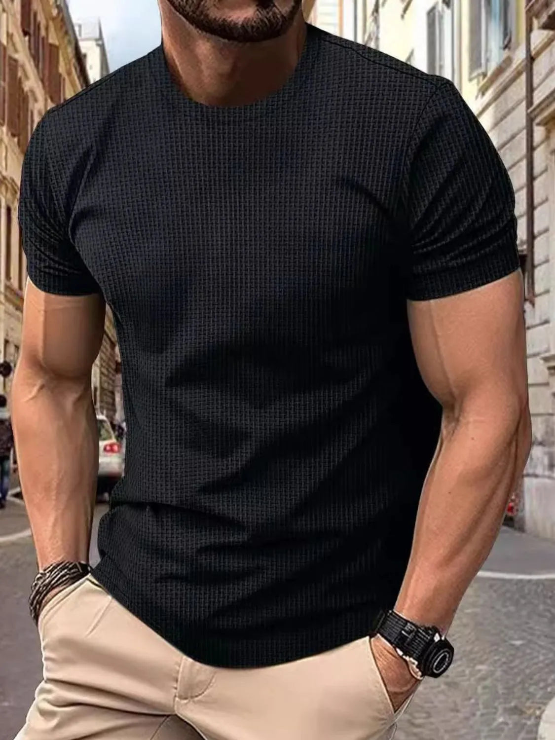 Men's Full Size Round Neck Short Sleeve T-Shirt Plus Size Black