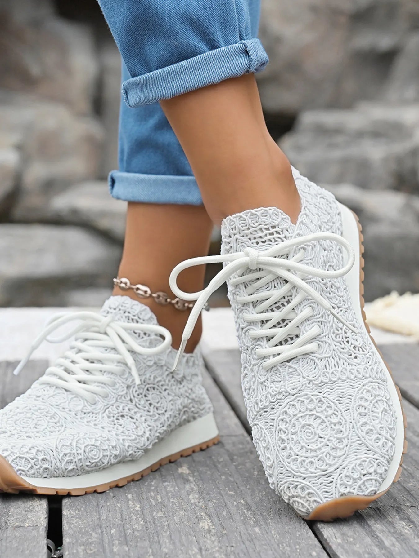 women's mesh lace up sneakers - product detail
