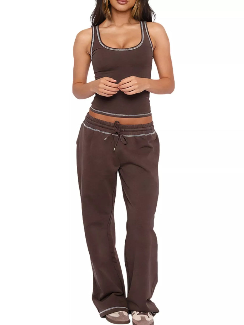 women's scoop neck tank top and drawstring pants set - product detail