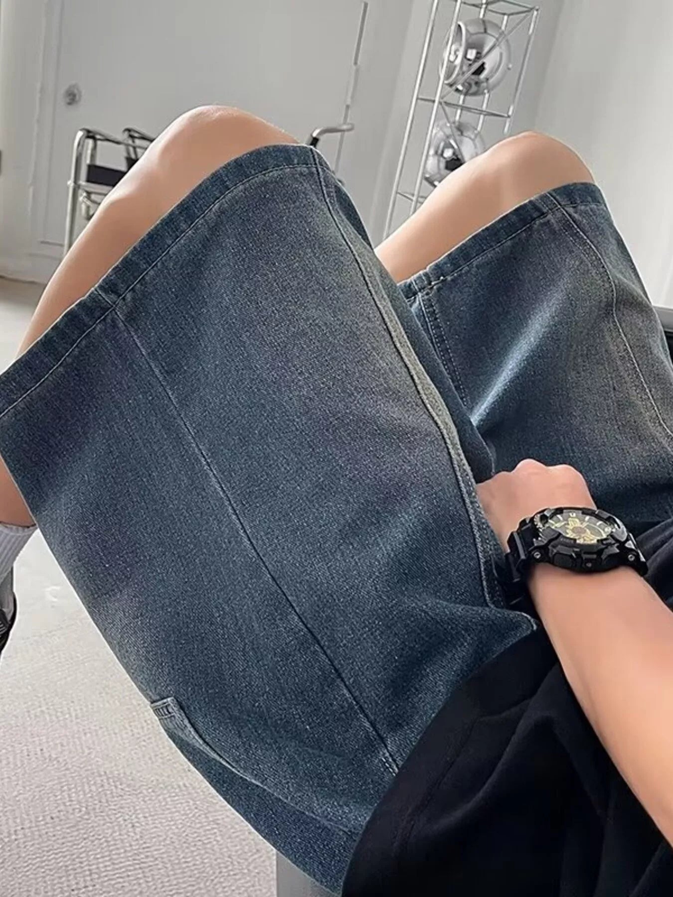 men's men's plus size vintage wash loose fit denim shorts - extra view