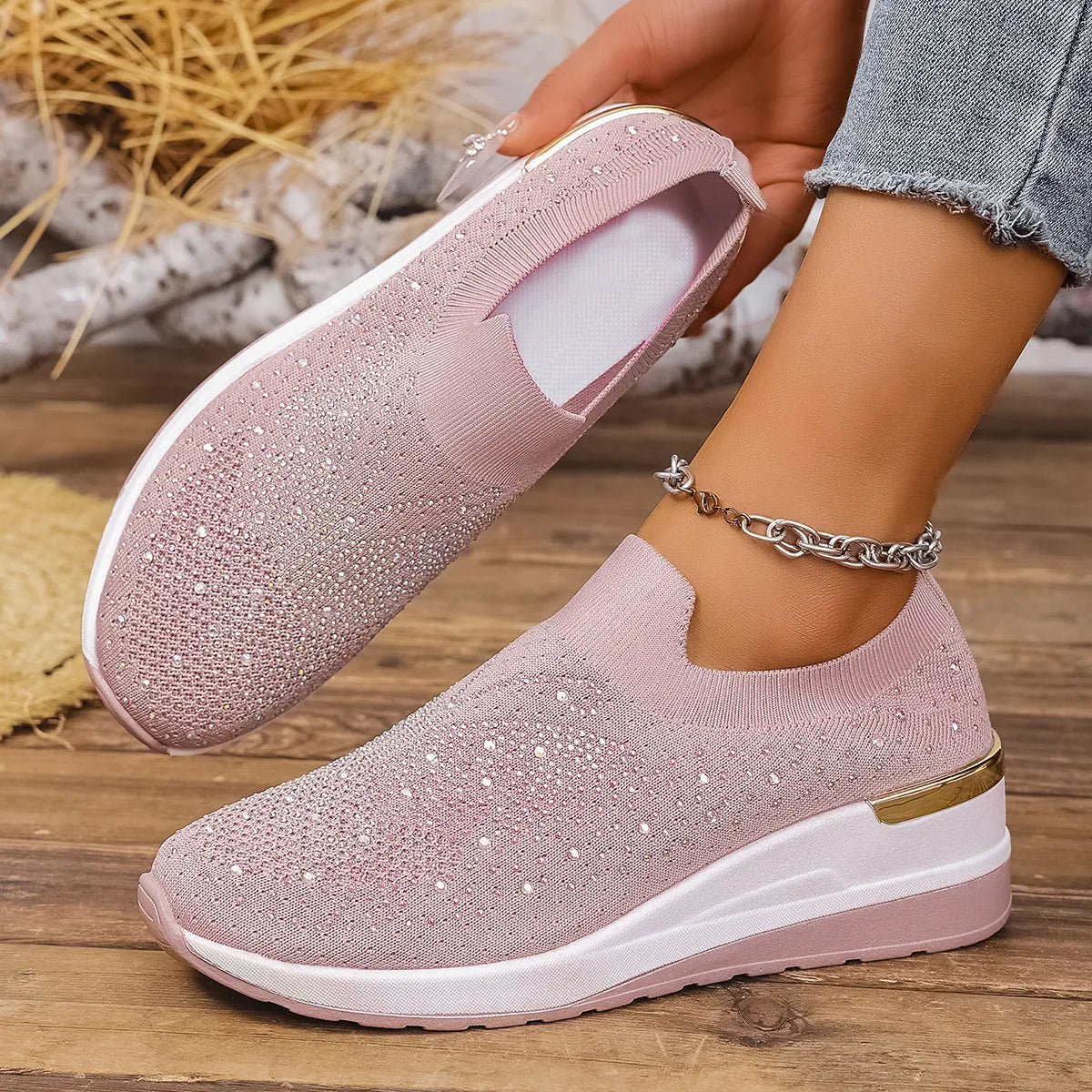 women's rhinestone wedge sneakers - additional image