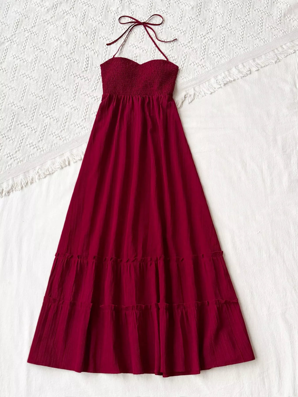 women's sweetheart neck halter neck tiered dress - product detail