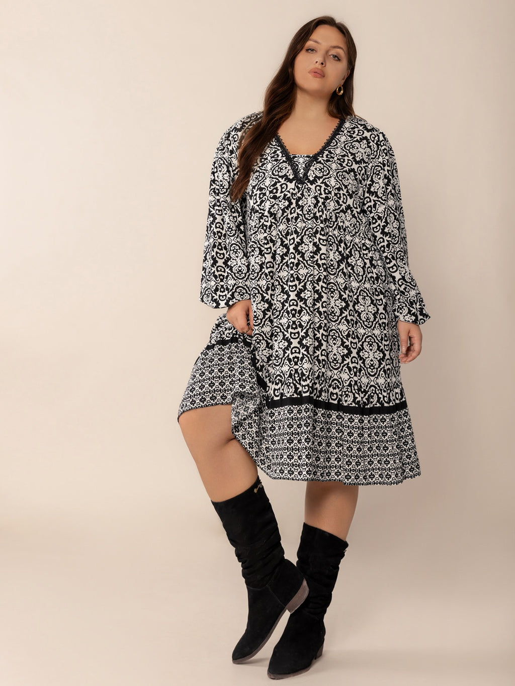 Donjane plus size floral dress with dramatic balloon sleeves