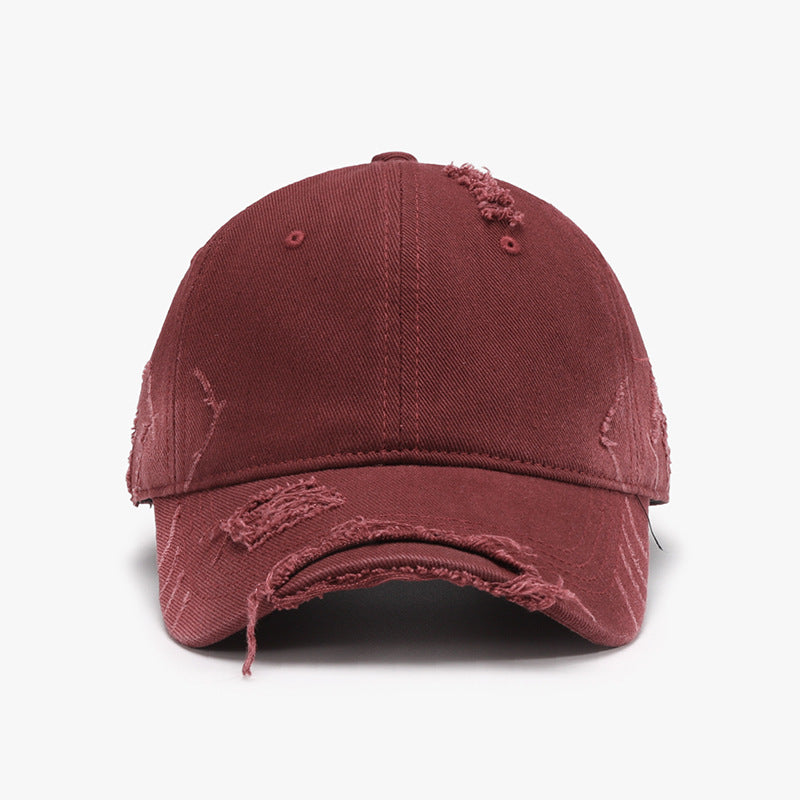 Distressed Adjustable Cotton Hat Burgundy One Size