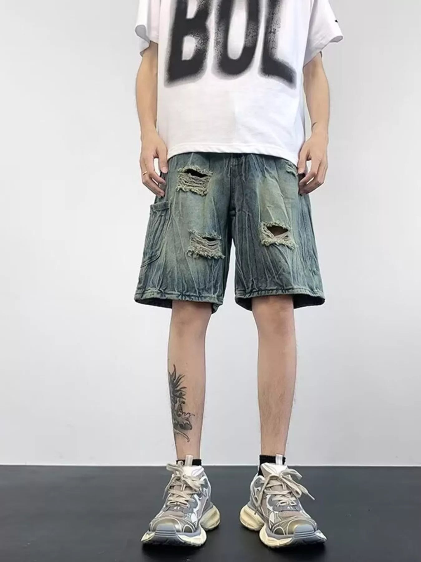 men's men's plus size distressed wide leg denim shorts - product detail